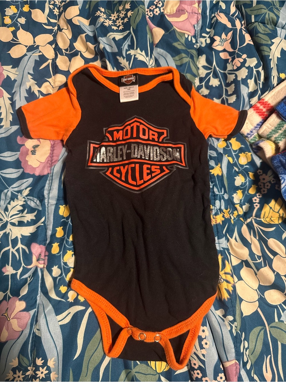 Harley-Davidson Black and Orange Logo Baby One-Piece Bodysuit